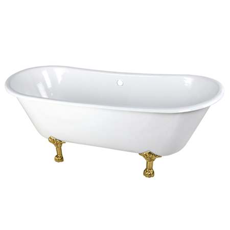 Kingston Brass Aqua Eden 67" Clawfoot Cast Iron Soaking Tub with Front Drain and Overflow White / Brushed Brass