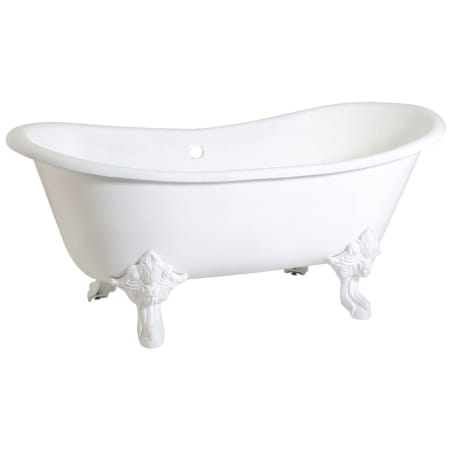 Kingston Brass Aqua Eden 67" Clawfoot Cast Iron Soaking Tub with Center Drain, and Overflow White