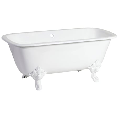 Kingston Brass Aqua Eden 67" Clawfoot Cast Iron Soaking Tub with Center Drain, and Overflow White
