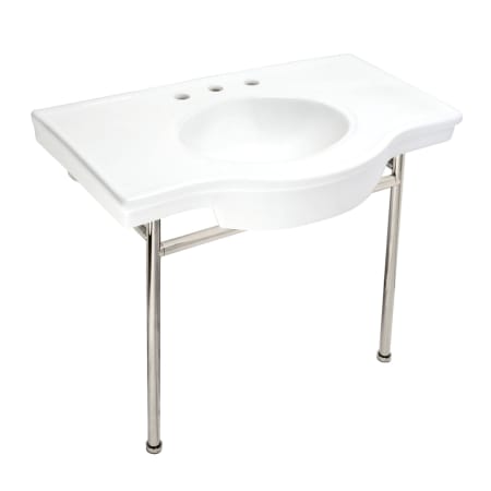 Kingston Brass Bristol 36" Rectangular Stainless Steel Console Bathroom Sink with Overflow White / Polished Nickel