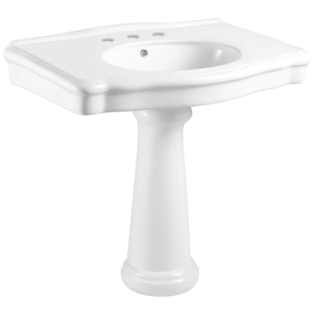 Kingston Brass Sovereign 34-7/16" Rectangular Ceramic Pedestal Bathroom Sink with Overflow and 3 Faucet Holes at 8" Centers Glossy White