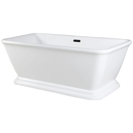 Kingston Brass Aqua Eden 71" Free Standing Acrylic Rectangular Soaking Tub with Center Drain, Drain Assembly, and Overflow Glossy White