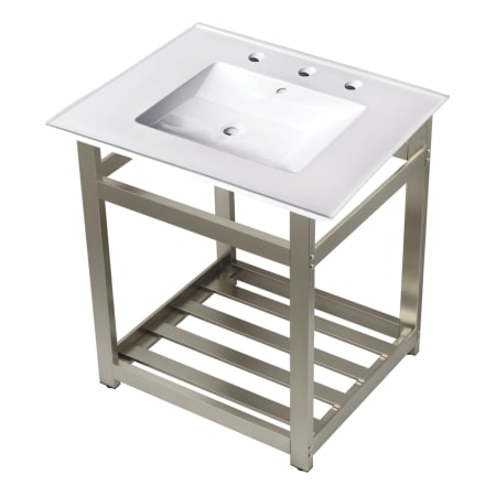 Kingston Brass 25" Wide Ceramic Console Sink White / Brushed Nickel