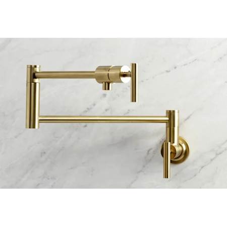 Kingston Brass Manhattan 3.8 GPM Single Hole Wall Mounted Pot Filler Brushed Brass