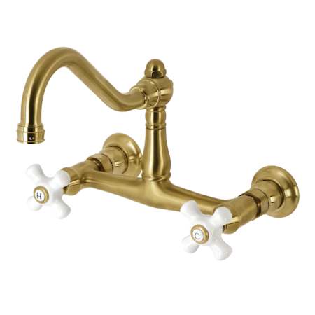 Kingston Brass Vintage 1.2 GPM Wall Mounted Widespread Bathroom Faucet Brushed Brass