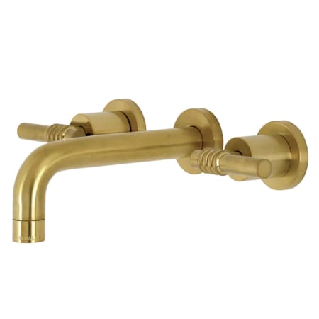 Kingston Brass Two-Handle 1.2 GPM 3-Hole Wall Mount Bathroom Faucet Brushed Brass