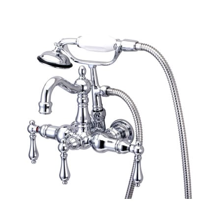 Kingston Brass Vintage Wall Mounted Clawfoot Tub Filler with Personal Hand Shower and Metal Lever Handles Polished Chrome