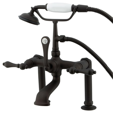 Kingston Brass Vintage Deck Mounted Clawfoot Tub Filler with Personal Hand Shower and Metal Lever Handles Oil Rubbed Bronze