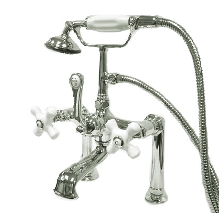 Kingston Brass Vintage Deck Mounted Clawfoot Tub Filler with Personal Hand Shower and Porcelain Cross Handles Polished Chrome