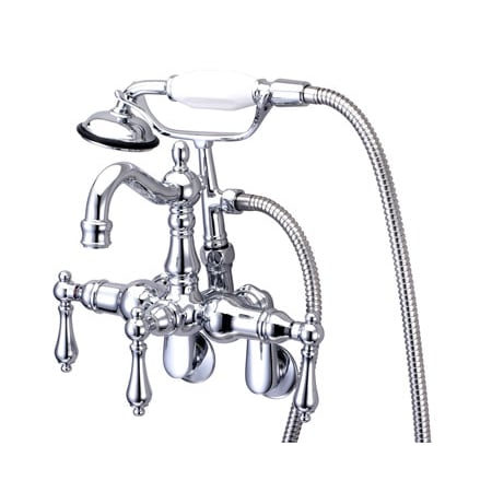 Kingston Brass Vintage Wall Mounted Clawfoot Tub Filler with Personal Hand Shower and Metal Lever Handles Polished Chrome