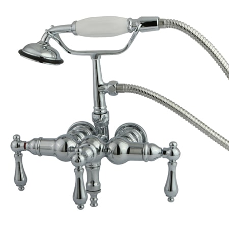 Kingston Brass Vintage Wall Mounted Clawfoot Tub Filler with Personal Hand Shower and Metal Lever Handles Polished Chrome