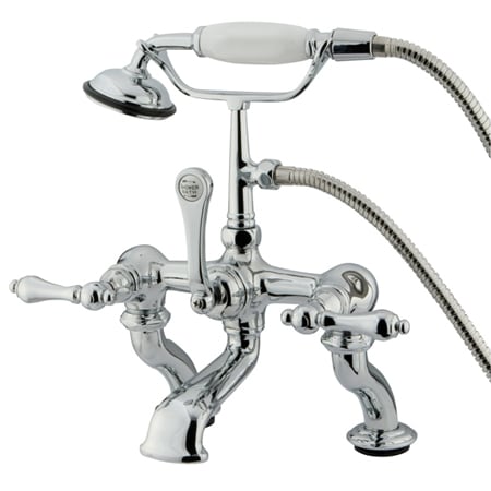 Kingston Brass Vintage Deck Mounted Clawfoot Tub Filler with Personal Hand Shower and Metal Lever Handles Polished Chrome