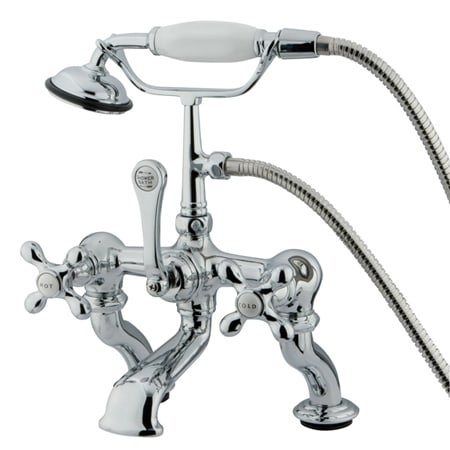 Kingston Brass Vintage Deck Mounted Clawfoot Tub Filler with Personal Hand Shower and Metal Cross Handles Polished Chrome