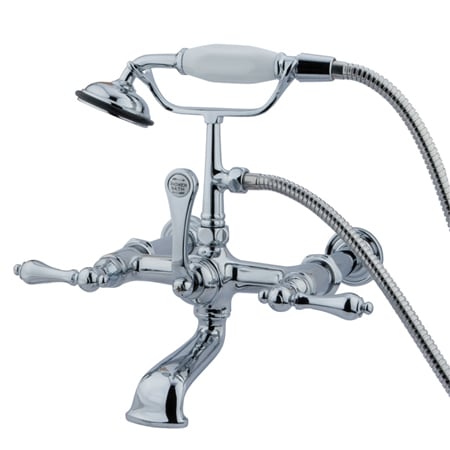 Kingston Brass Vintage Wall Mounted Clawfoot Tub Filler with Personal Hand Shower and Metal Lever Handles Polished Chrome