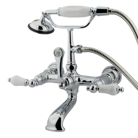 Kingston Brass Vintage Wall Mounted Clawfoot Tub Filler with Personal Hand Shower and Porcelain Lever Handles Polished Chrome