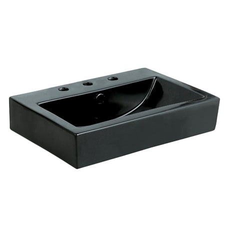 Kingston Brass Clearwater 23-5/8" Rectangular Ceramic Vessel Bathroom Sink with 3 Faucet Holes at 8" Centers Black