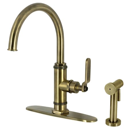 Kingston Brass Whitaker 1.8 GPM Single Hole Kitchen Faucet - Includes Escutcheon and Side Spray Antique Brass