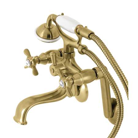 Kingston Brass Kingston Wall Mounted Tub Filler with Built-In Diverter - Includes Hand Shower Brushed Brass