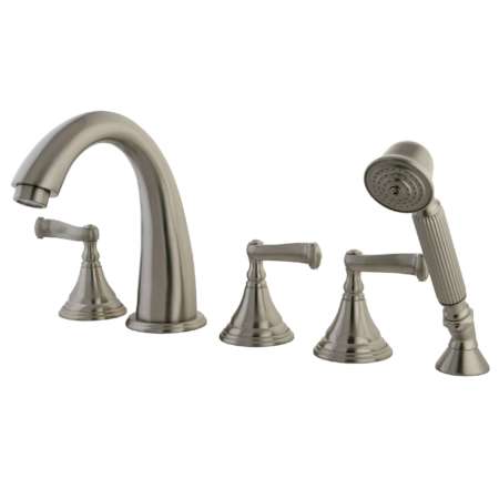 Kingston Brass Royale Deck Mounted Roman Tub Filler with Built-In Diverter - Includes Hand Shower Brushed Nickel