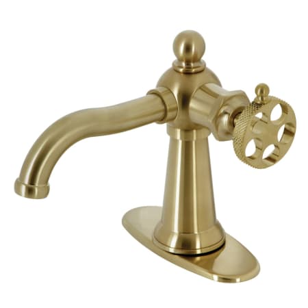 Kingston Brass Webb 1.2 GPM Deck Mounted Single Hole Bathroom Faucet with Pop-Up Drain Assembly Brushed Brass