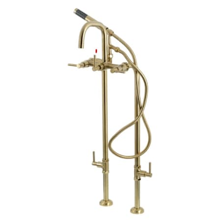 Kingston Brass Concord Floor Mounted Tub Filler with Built-In Diverter – Includes Hand Shower Brushed Brass