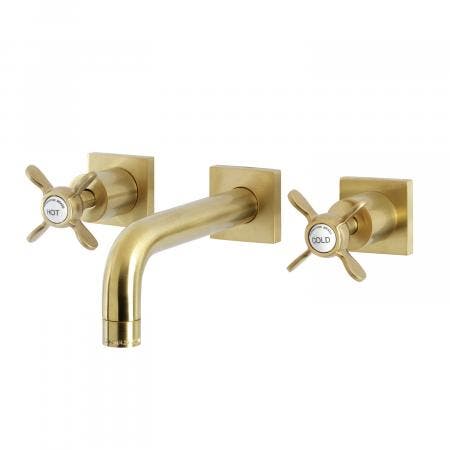 Kingston Brass Essex 1.2 GPM Wall Mounted Widespread Bathroom Faucet Brushed Brass