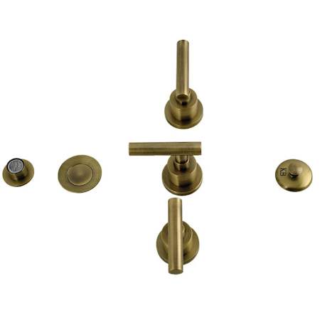 Kingston Brass Manhattan 1.5 GPM Widespread Bidet Faucet with 3 Lever Handles and Pop-Up Drain Assembly Antique Brass