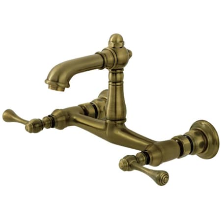 Kingston Brass English Country 1.2 GPM Double-Handle 2-Hole Wall Mount Bathroom Faucet Antique Brass