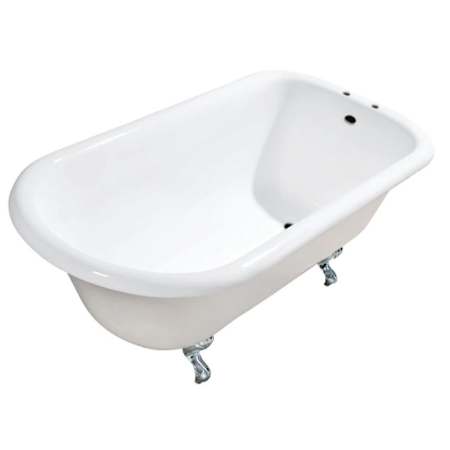 Kingston Brass 54" Cast Iron Classic Flat-Rim Roll Top Clawfoot Tub (7-Inch Faucet Drillings) White / Polished Chrome