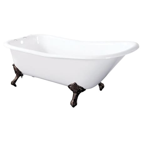 Kingston Brass Aqua Eden 67" Clawfoot Cast Iron Soaking Tub with Reversible Drain, Overflow and Predrilled Faucet Holes White / Oil Rubbed Bronze