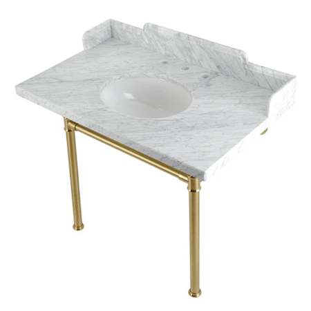 Kingston Brass 36-Inch Carrara Marble Console Sink Carrarar Marble White / Brushed Brass