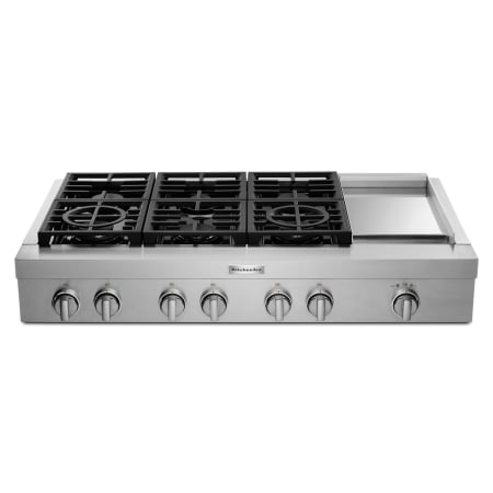 KitchenAid 48 Inch Wide 6 Burner Gas Rangetop with Three-Level Convertible Grates and Chrome-Infused Griddle Stainless Steel