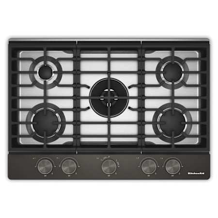 KitchenAid 30 Inch Wide 5 Burner Gas Cooktop with Knob Controls and Dual Ring Burner Black Ore
