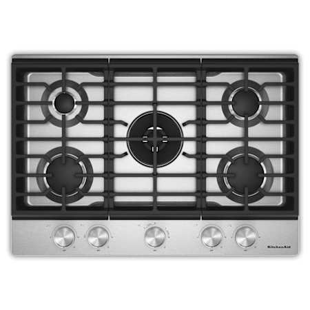 KitchenAid 30 Inch Wide 5 Burner Gas Cooktop with Knob Controls and Dual Ring Burner Stainless Steel