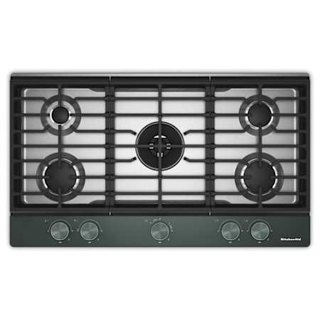 KitchenAid 36 Inch Wide 5 Burner Gas Cooktop with Knob Controls and Dual Ring Burner Juniper