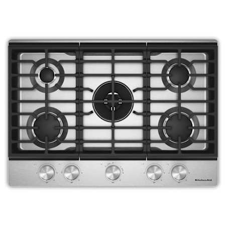 KitchenAid 30 Inch Wide 5 Burner Gas Cooktop with Knob Controls and Backlit Knobs Stainless Steel