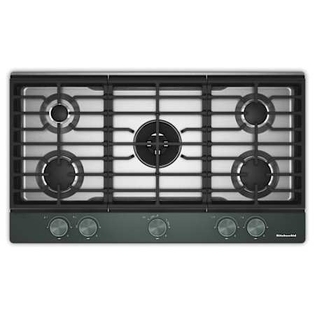 KitchenAid 36 Inch Wide 5 Burner Gas Cooktop with Knob Controls and Backlit Knobs Juniper