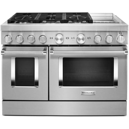 KitchenAid 48 Inch Wide 6.3 Cu. Ft. Free Standing Dual Fuel Range with Three-Level Convertible Grates Stainless Steel