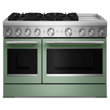 KitchenAid 48 Inch Wide Free Standing, Slide In Dual Fuel Range with Ultra Power Dual-Flame Burners and Even-Heat True Convection Cardamom