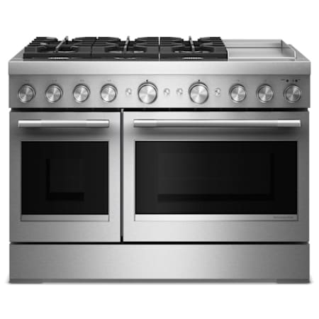 KitchenAid 48 Inch Wide Free Standing, Slide In Dual Fuel Range with Ultra Power Dual-Flame Burners and Even-Heat True Convection Stainless Steel