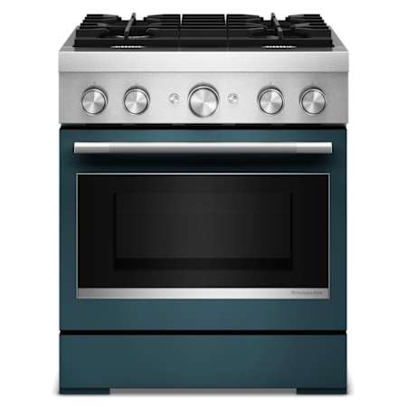 KitchenAid 30 Inch Wide Free Standing, Slide In Dual Fuel Range with Ultra Power Dual-Flame Burners and Even-Heat True Convection Agave