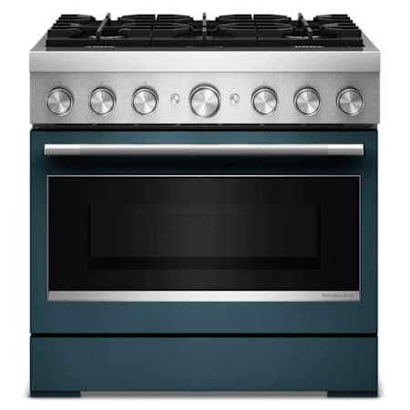 KitchenAid 36 Inch Wide Free Standing, Slide In Dual Fuel Range with Ultra Power Dual-Flame Burners and Even-Heat True Convection Agave