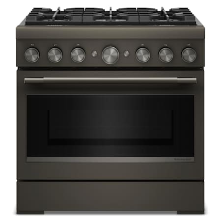 KitchenAid 36 Inch Wide Free Standing, Slide In Dual Fuel Range with Ultra Power Dual-Flame Burners and Even-Heat True Convection Black Ore