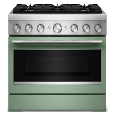 KitchenAid 36 Inch Wide Free Standing, Slide In Dual Fuel Range with Ultra Power Dual-Flame Burners and Even-Heat True Convection Cardamom