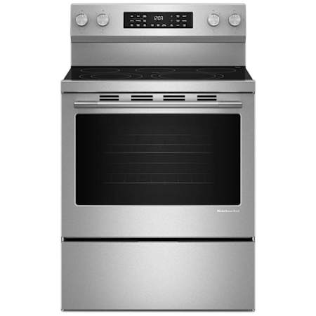 KitchenAid 30 Inch Wide 5.3 Cu. Ft. Energy Star Certified Free Standing Fingerprint Resistant Electric Range with Viewing Window and Broil Element PrintShield Stainless