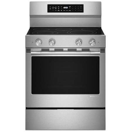 KitchenAid 30 Inch Wide 5.3 Cu. Ft. Energy Star Certified Free Standing Fingerprint Resistant Electric Range with Air Roast and Proof Mode PrintShield Stainless