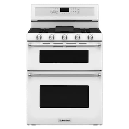 KitchenAid 30 Inch Wide 6.0 Cu. Ft. Gas Freestanding Range with Double Ovens and Even-Heat Convection White