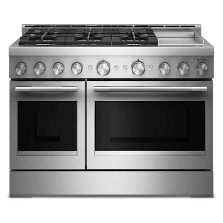 KitchenAid 48 Inch Wide Free Standing, Slide In Gas Range with Ultra Power Dual-Flame Burners and Even-Heat True Convection Stainless Steel