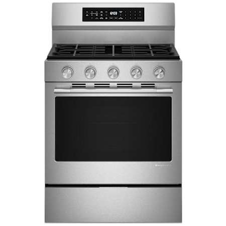 KitchenAid 30 Inch Wide 5 Cu. Ft. Free Standing Fingerprint Resistant Gas Range with Air Roast and Proof Mode PrintShield Stainless