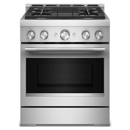 KitchenAid 30 Inch Wide Free Standing, Slide In Gas Range with Ultra Power Dual-Flame Burners and Even-Heat True Convection Stainless Steel